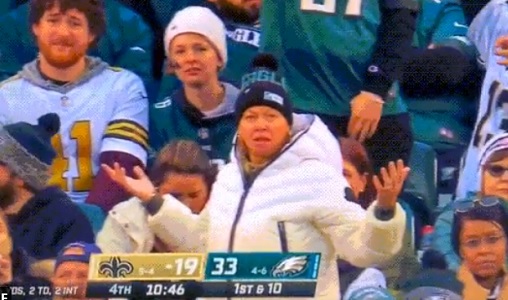 Eagles fan caught on camera cussing out referees during dominant 40-29 stomping of the Saints