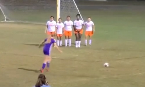 Girl accidentally slams two opponents in face with soccer ball, crowd gasps on video