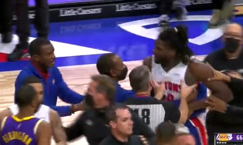 WATCH: a bloody Isaiah Stewart tries to FIGHT LeBron James on the court